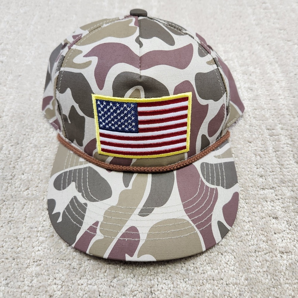 Burlebo American Flag Patch Duck Camo Hat Cap SnapBack Rope Country Ripstop NEW